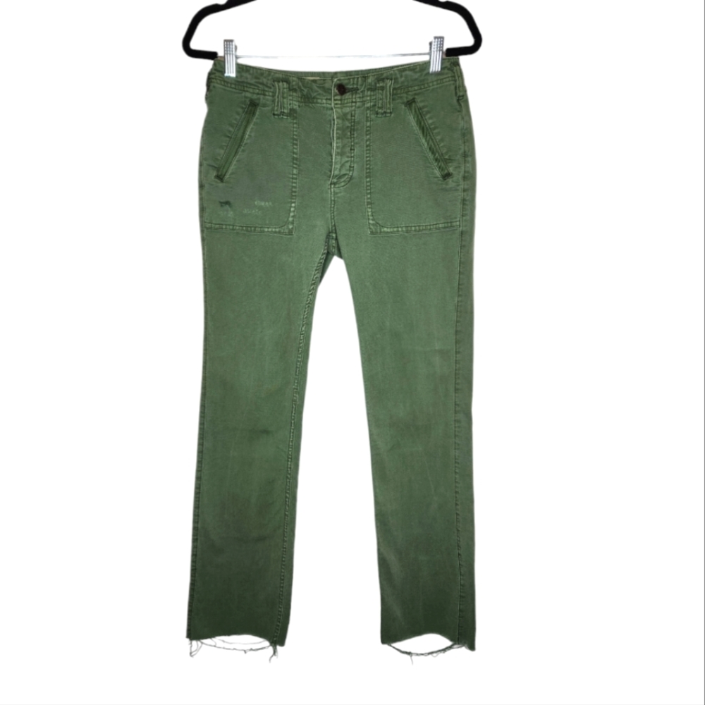 Pilcro Anthropologie Yaya Mid Rise Pants Green Raw Hem Size 26